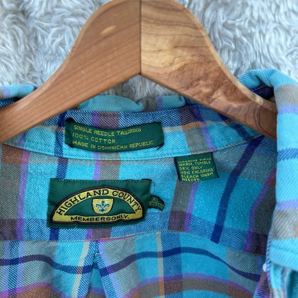 Highland County Members Only‎ Men's Blue Plaid Flannel Size XL - Picture 5 of 6